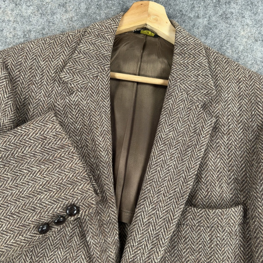 Vintage Harris Tweed Sport Coat Mens 42 Brown Herringbone Wool USA Jacket